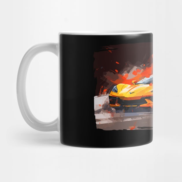 Orange C8 Corvette Racecar Splatter Art by Tees 4 Thee